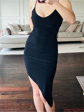 Women's Black Asymmetrical Shimmery Cocktail Slip Dress